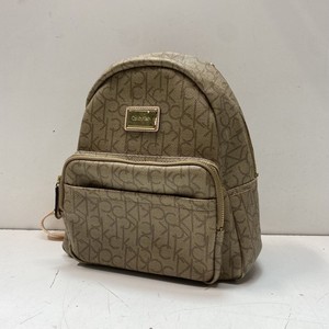 Calvin Klein Beige Monogram Logo Mini Backpack Bag Gold Hardware
