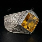 925 Sterling Silver Turkish Handmade Jewelry Citrine Men's Ring All Size