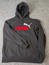 Puma Sweatshirt Cotton Blend Pullover Hoodie Men's Small Black Logo Front EUC