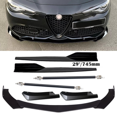 For Alfa Romeo Giulia Front Rear Bumper Lip Spoiler Splitter Glossy Black Body