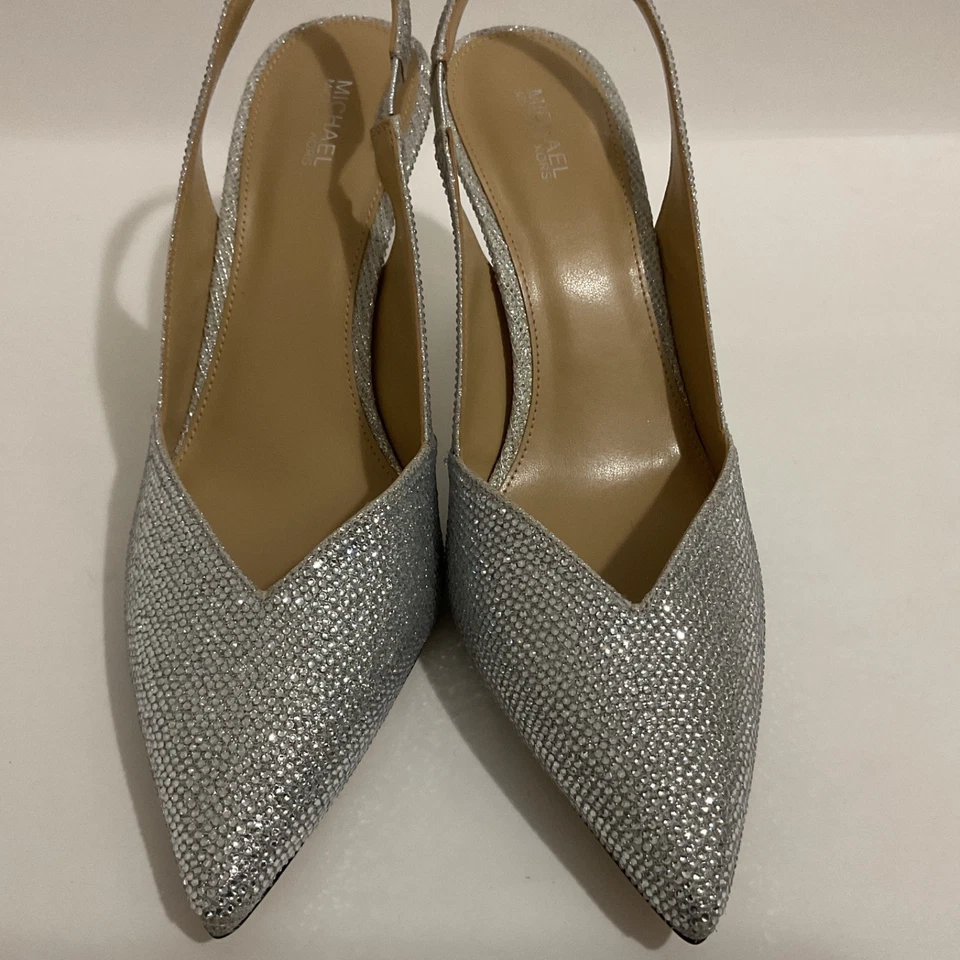 Michael Kors Chelsea Slingback Heels,Silver,Rhinestone,Sparkle,Cinderella, 10 M - Image 2 of 4