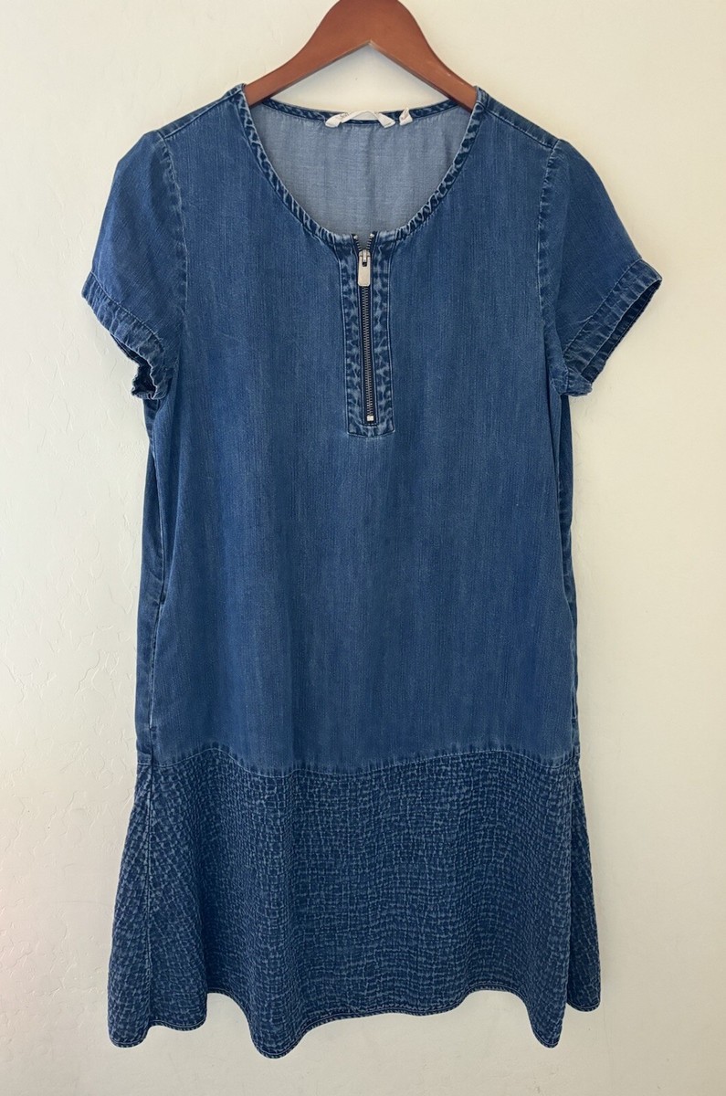 Soft Surroundings Short Sleeve Blue Denim Look Shift Dress Medium