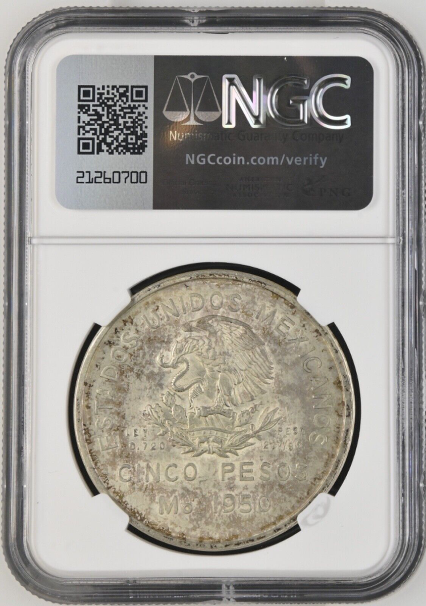 メキシコ サウスイースタン鉄道 開通記念 5ペソ銀貨 1950 NGC MS63