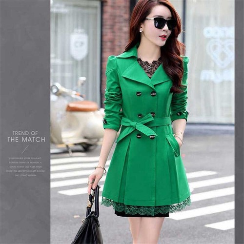 Button Lace Coat Belt Sleeve Lady Elegant Loose Winter Fashion 2024 New Basic - Picture 20 of 25