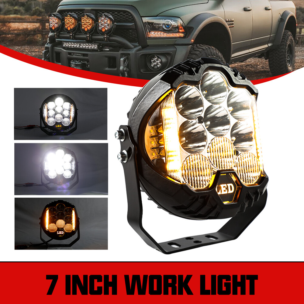 7" Round LED Work Light Bar Pod Spot Flood Combo Side Shoot UTV ATV AWD Offroad
