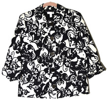 Charter Club Black White Floral Cotton Stretch Quilted Jacket Womens 10 NWOT