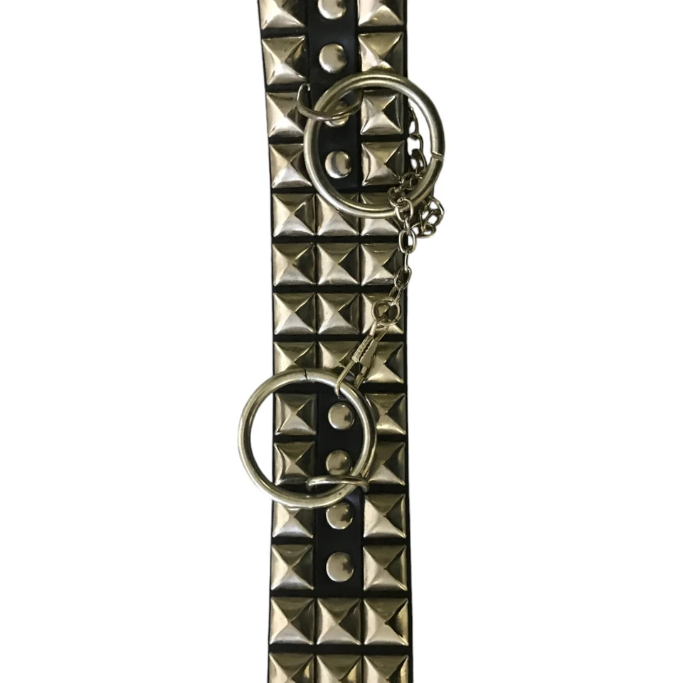 Pyramid Hanging Chain Punk XL Black Leather Belt With Gold Metal Studs Chains - Image 2 of 4