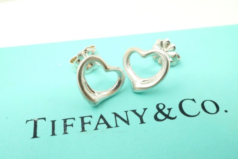TIFFANY & Co. Open heart Earrings SV925 Elsa Peretti Accessories Silver 0455j