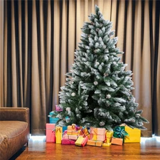 5ft Snow Flocked Christmas Tree Artificial Holiday Decor w/ Pine Cones &Stand