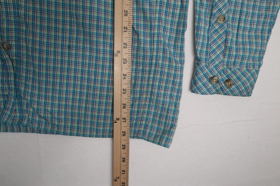 ExOfficio Mens Large Blue Green Plaid Button Up Shirt Long Sleeve Hiking Outdoor - Image 3 of 4