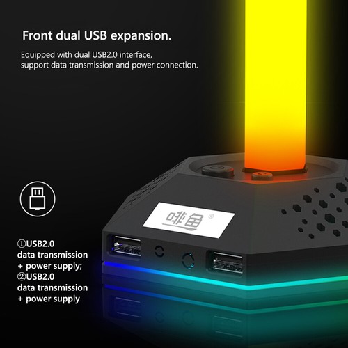 RGB Gaming Headphone Display Stand 12 Light-Mode Headset Holder 3.5mm Audio - Afbeelding 6 van 8