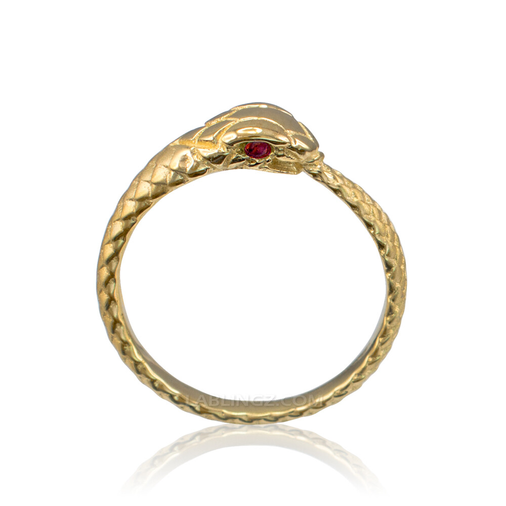 10K Gold Ouroboros Snake Ruby Ring