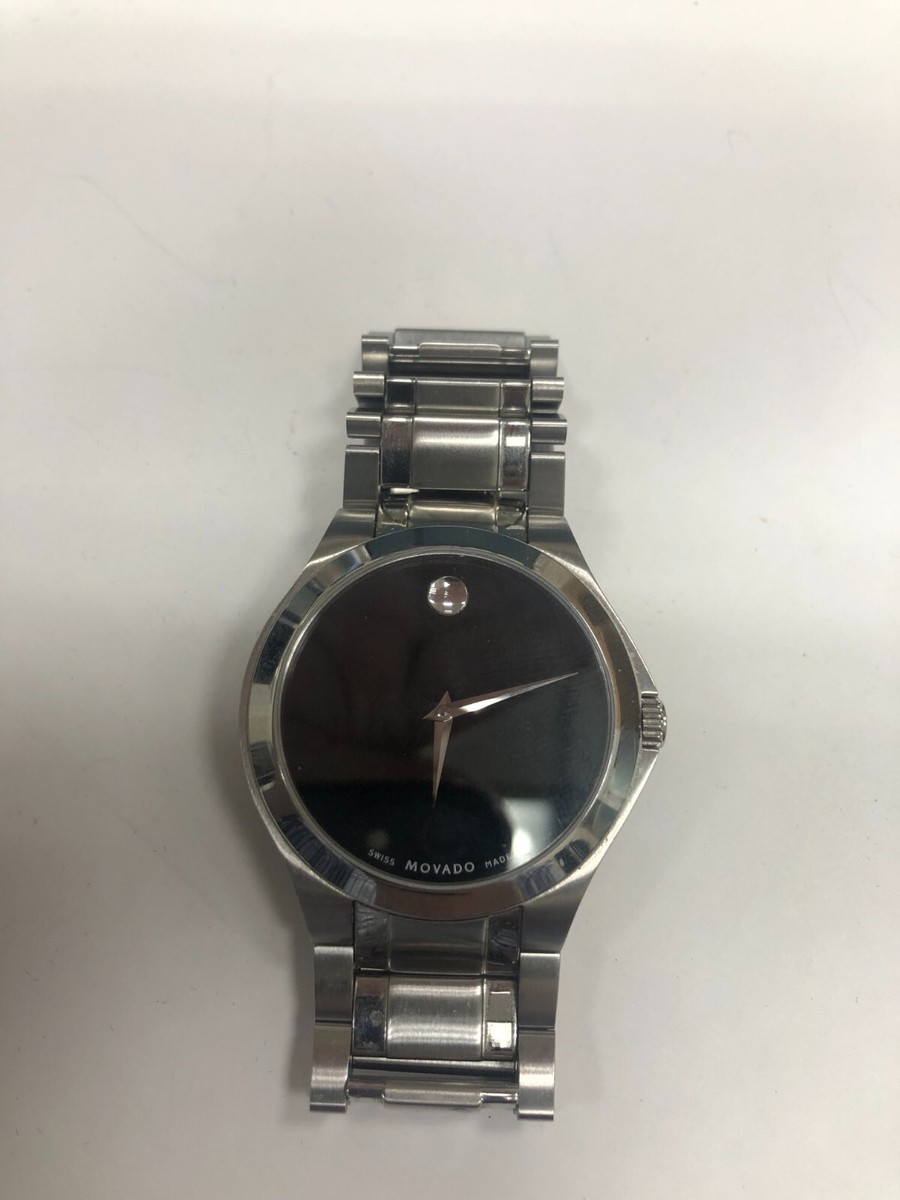 Movado Stainless Steel Mens Watch Black Face 01.1.14.1234 41MM | eBay 