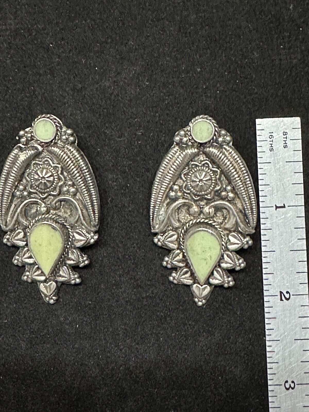 Vintage 90s Pair Gothic Earrings w/Green Natural … - image 3