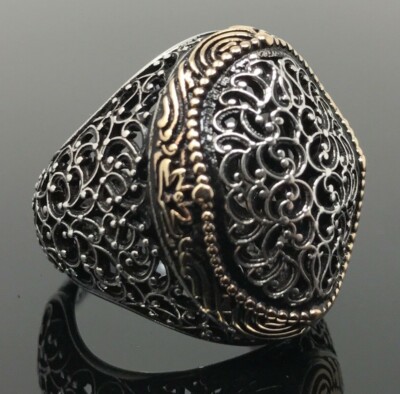 KAR Large Heavy Carved Men's Ring - Sterling Silver 925K Stamped, Bronze Details, Handmade - View #6