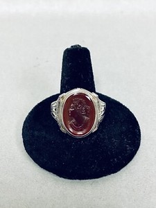 Antique Victorian 10K White Gold Men’s Ring Carved Carnelian Intaglio 8.5g sz 10