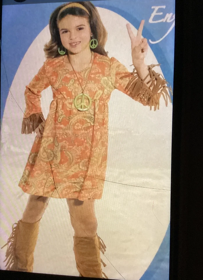 DISFRAZ DE HALLOWEEN GROOVY NIÑO HIPPIE AÑOS 70 NUEVO NIÑAS BOHO TALLA GRANDE JUVENIL Foto 3 de 4