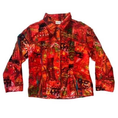 Chicos Corduroy Jacket Womens Size 2 US L Orange Button Up Long Sleeve Shacket