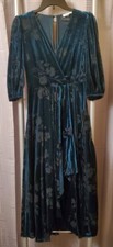 CALVIN KLEIN Velvet Dress Women 2 Green Floral Stretch 3/4 Sleeve