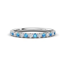 Sterling Silver 925 Swiss Blue Topaz Brilliant-Cut Round 2mm Half Eternity Ring