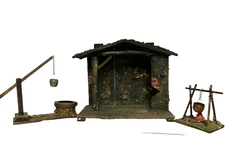 Wonderful Rustic Wood & Log Vintage Christmas Nativity Stable & Accessories