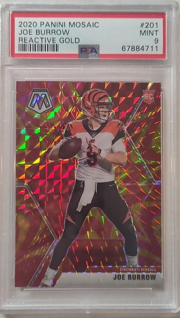 2020 Mosaic Reactive Gold Joe Burrow RC #201, PSA 9 MINT