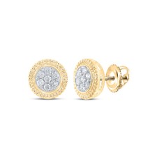 10K Yellow Gold Womens Round Diamond Flower Cluster Earrings 1/4 Cttw