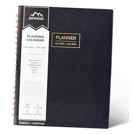 2024-2025 Weekly & Monthly Planner – July 2024 to June 2025 – 8.5x11 Black Organizer-image