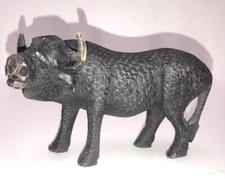 Hand Carved Water Buffalo Wood Wooden Sculpture Folk Art Hand Tooled 7x5”