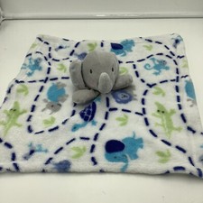 Elephant Jungle Security Baby Blanket White Gray Blue Rhino Lion Monkey Giraffe