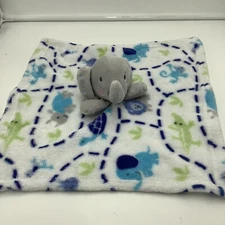 Elephant Jungle Security Baby Blanket White Gray Blue Rhino Lion Monkey Giraffe 