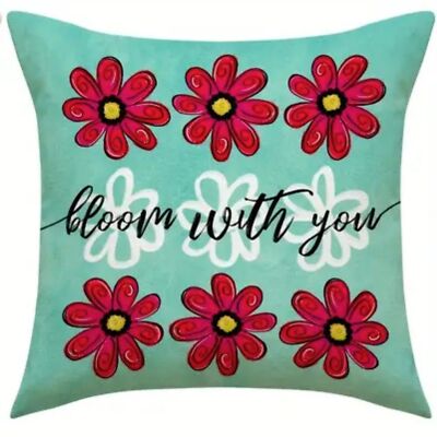 NEW FLORAL SPRING/SUMMER LINEN BLEND BLOOM WITH YOU DECORATIVE PILLOW COVER 18''