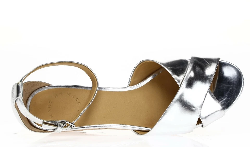 Sandalias de cuña Marc By Marc Jacobs para mujer de cuero plateado metálico talla 36,5 Foto 3 de 4