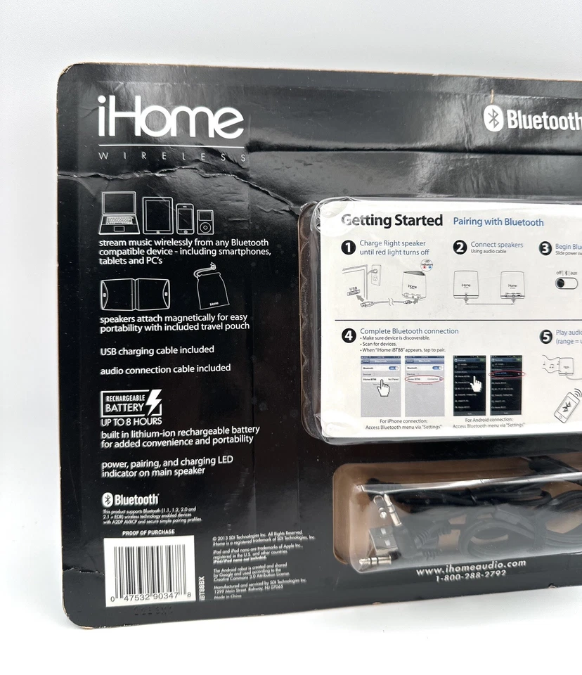 iHome Wireless Bluetooth Rechargeable Speaker/Device USB Charging Set Of 2 - Image 4 of 4