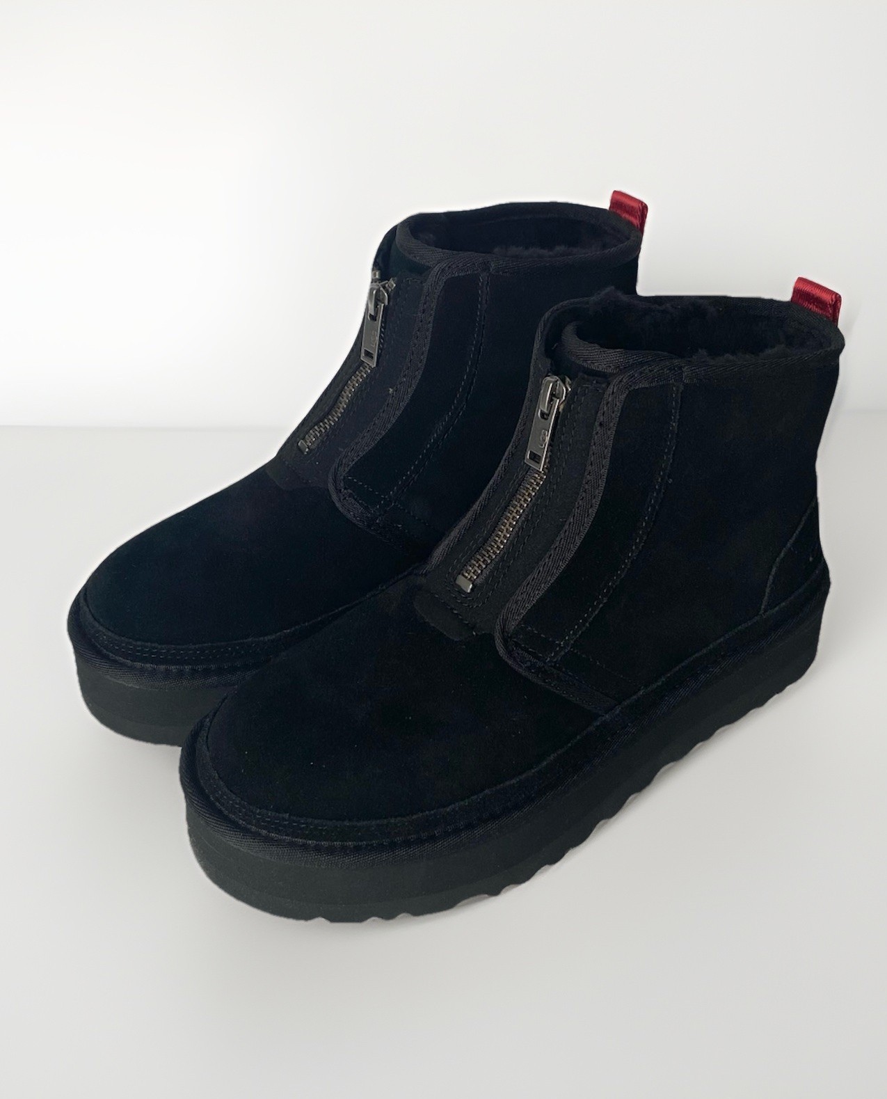 UGG Women's Neumel Zip Platform Boots US 7 Black Suede NIB image 5