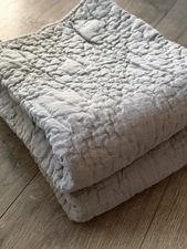 2 Restoration Hardware Quilted Belgian Linen STD Euro Pillow Shams Fog Gray