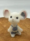 Fenton Mouse White 3" Figurine Handpainted Signed Blue Tank  Theme Cute Mouse