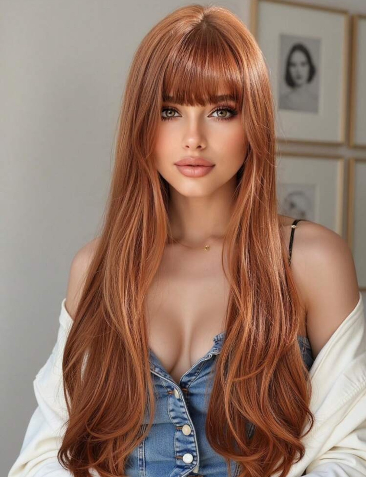 Perruque rousse orange foncé longue ondulée pour soirée, cosplay et shooting photo