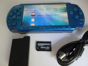 Vibrant Blue PSP 3000 Charger/data cable HQ bat, 64gb SANDISK w/ARK4 new GLASS