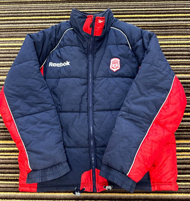 Liverpool Football Club Reebok Bench Jacke Herren XL marineblau wattiert Anfang der 2000er sehr guter Zustand