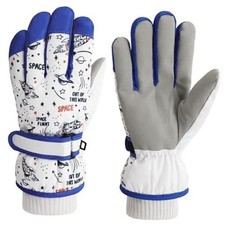 Kids Winter Snow Ski Gloves for Boys Girls Children, Snowboard White Blue