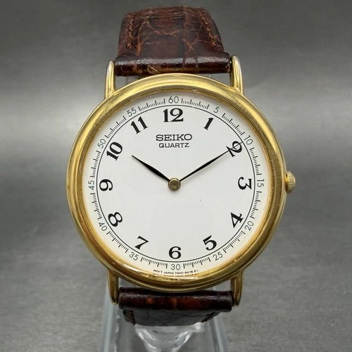 Seiko Watch Men 34mm White Dial Gold Tone Round 7N00-8A00 New Battery Vintage