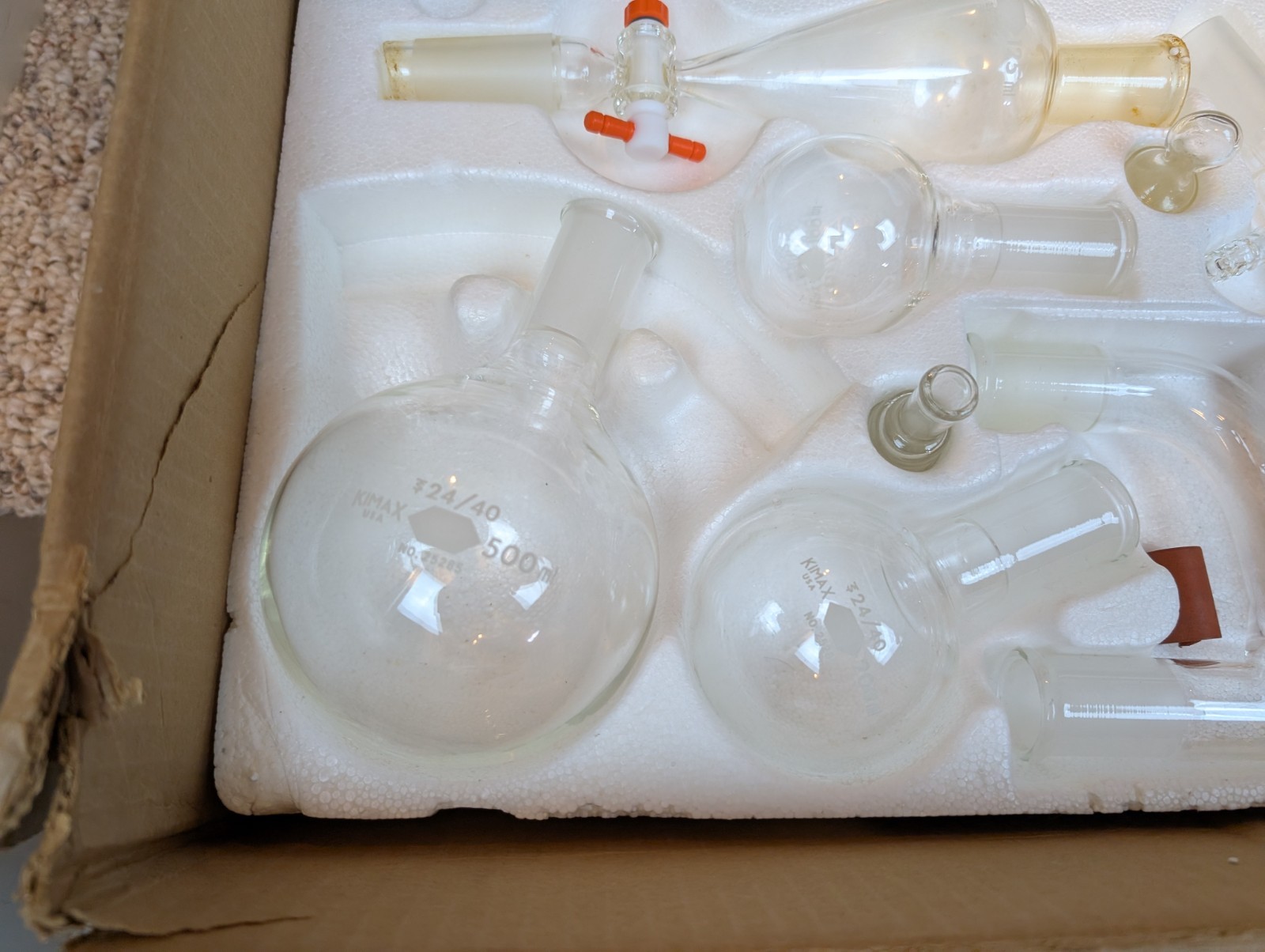 Vintage Kimble Kimax 33820 Organic Chemistry Kit Glassware Labset 5 Set flask 