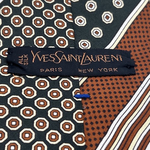 Yves Saint Laurent 100% Silk Neck Tie Geometric Design Brown Dark Green 57” - Picture 6 of 10