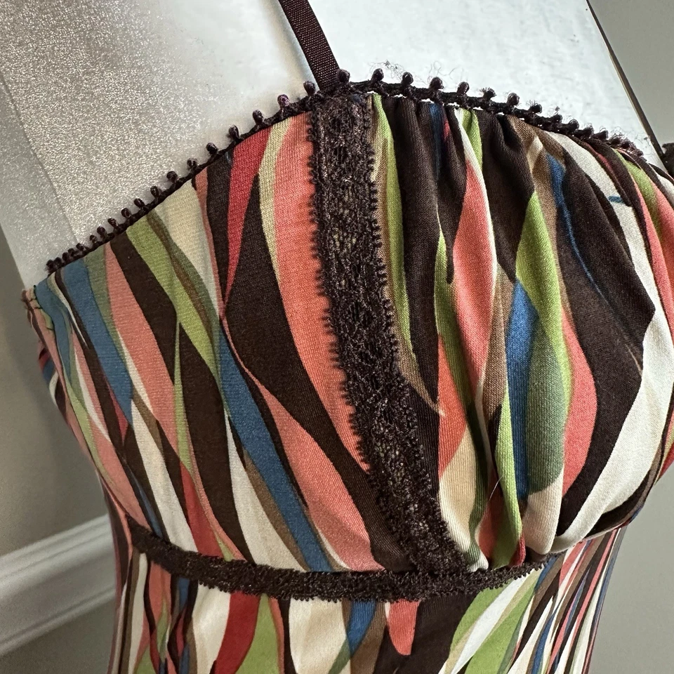 Vtg XOXO Y2K Brown Geometric Lace Sweetheart Babydoll Tank M Fairy Grunge - Image 2 of 4