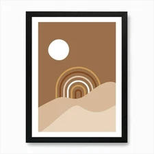 Desert Sunrise Abstract Painting Ar Framed Wall Art Poster Canvas Print Picture