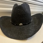 Stetson Black Straw Western Cowboy Hat with Leather Band & Concho — photo 2