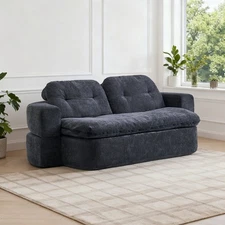 Convertible Corduroy Fabric Filled Sleeper Sofa Bed No Assembly Required Black