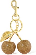 Cherry Fruit Gold Silver Tone Heart Bag Charm Keychain for Purse Handbag