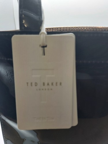 Ted Baker London: Black Patent Top Handled Bag with White Bow, Labels (H11) - Picture 2 of 4